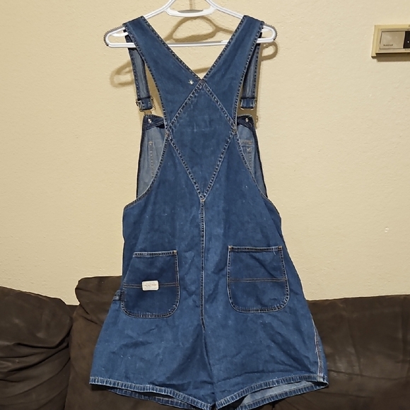 Y2K Old Navy Blue Denim Women Jean Short Overalls - Picture 2 of 5